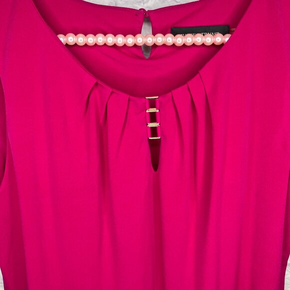Ivanka Trump Medium M Fuchsia Pleat Neck Stretch Knit Sleeveless Shell Top - Picture 3 of 5